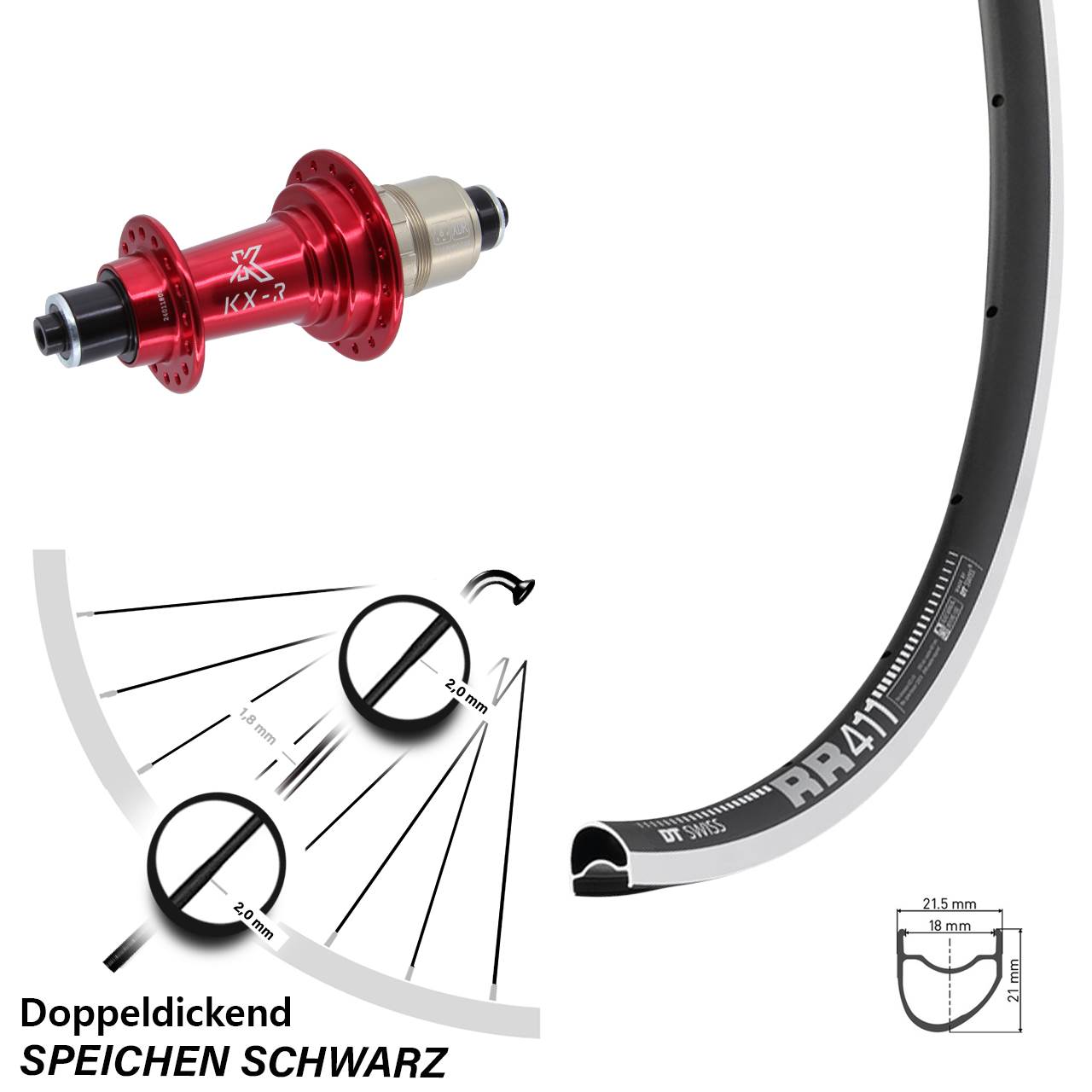 Laufrad hinten QR 28 Zoll DT Swiss RR411 OS KX-R rot XDR
