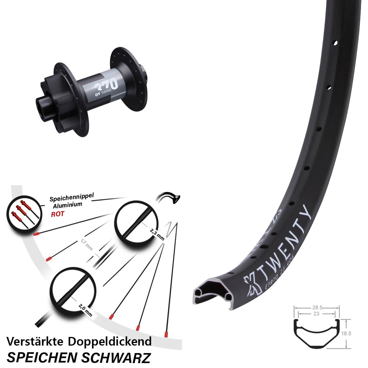 6-Loch Vorderrad 20 Zoll KX Twenty DT Swiss 370 15x100