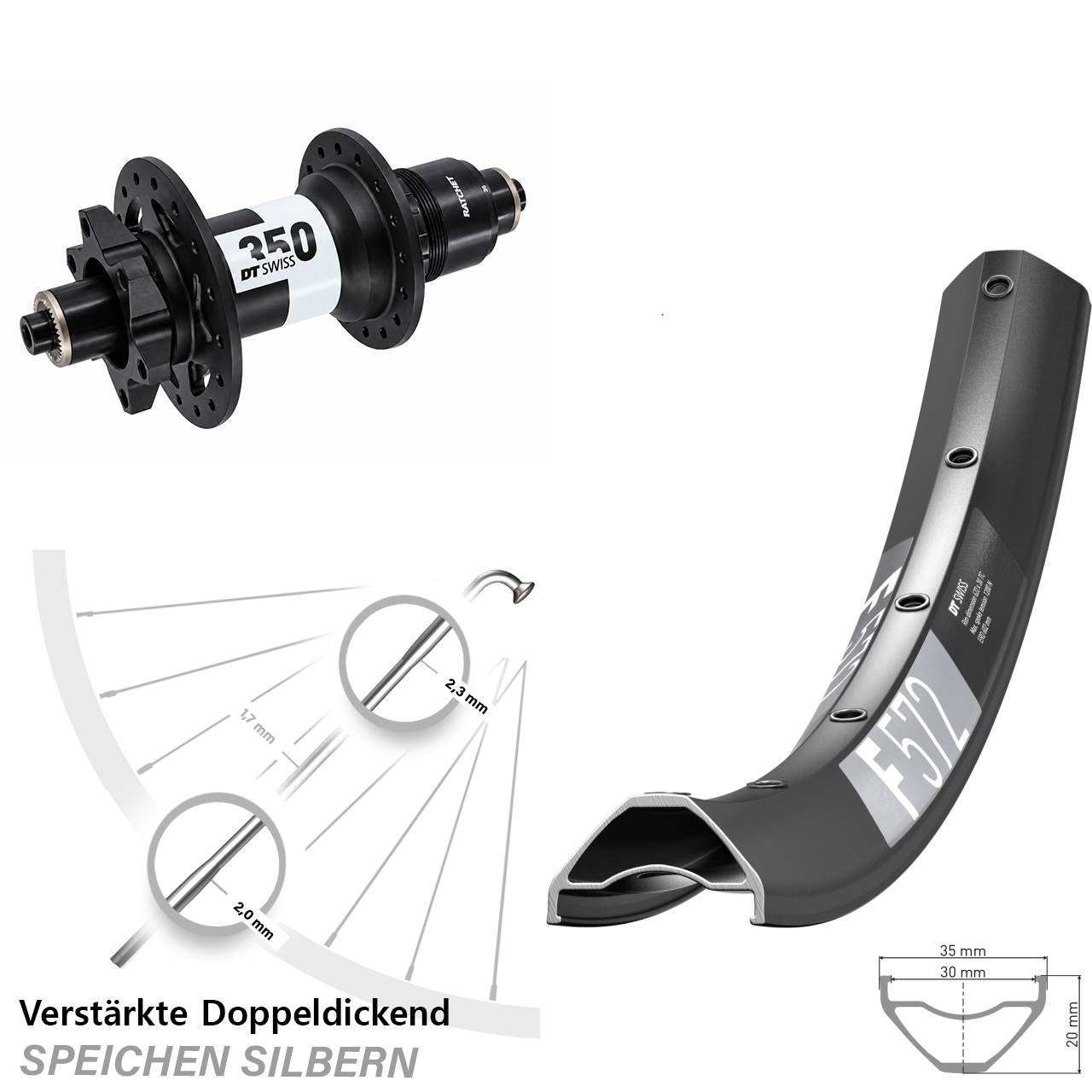 29 Zoll DT Swiss F572 350 Disc Hinterrad für Schnellspanner XD 11-12 fach