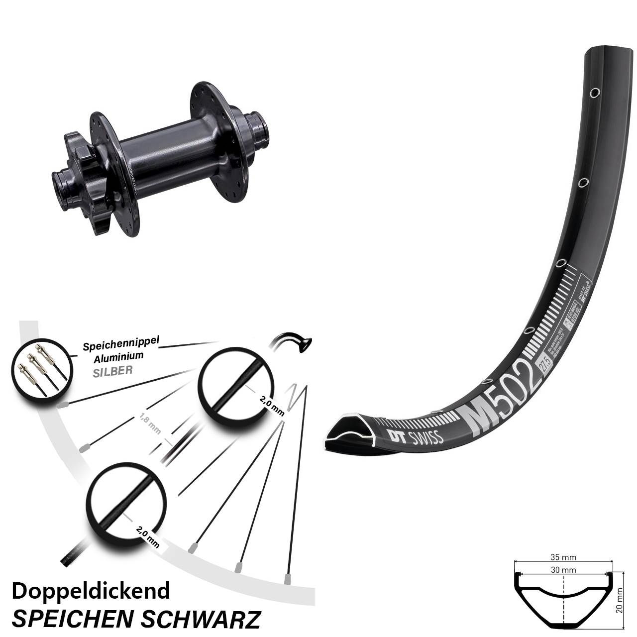 DT Swiss M 502 Boost Vorderrad 29 Zoll Aivee MP2 6-Loch 15x110 mm