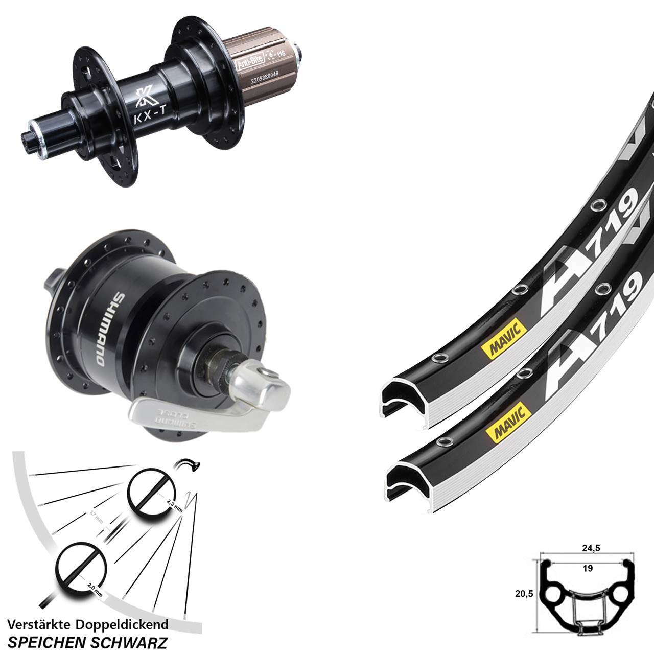 Mavic A719 KX-T Shimano DH3N72 28 Zoll Laufradsatz für Schnellspanner 8-11 fach