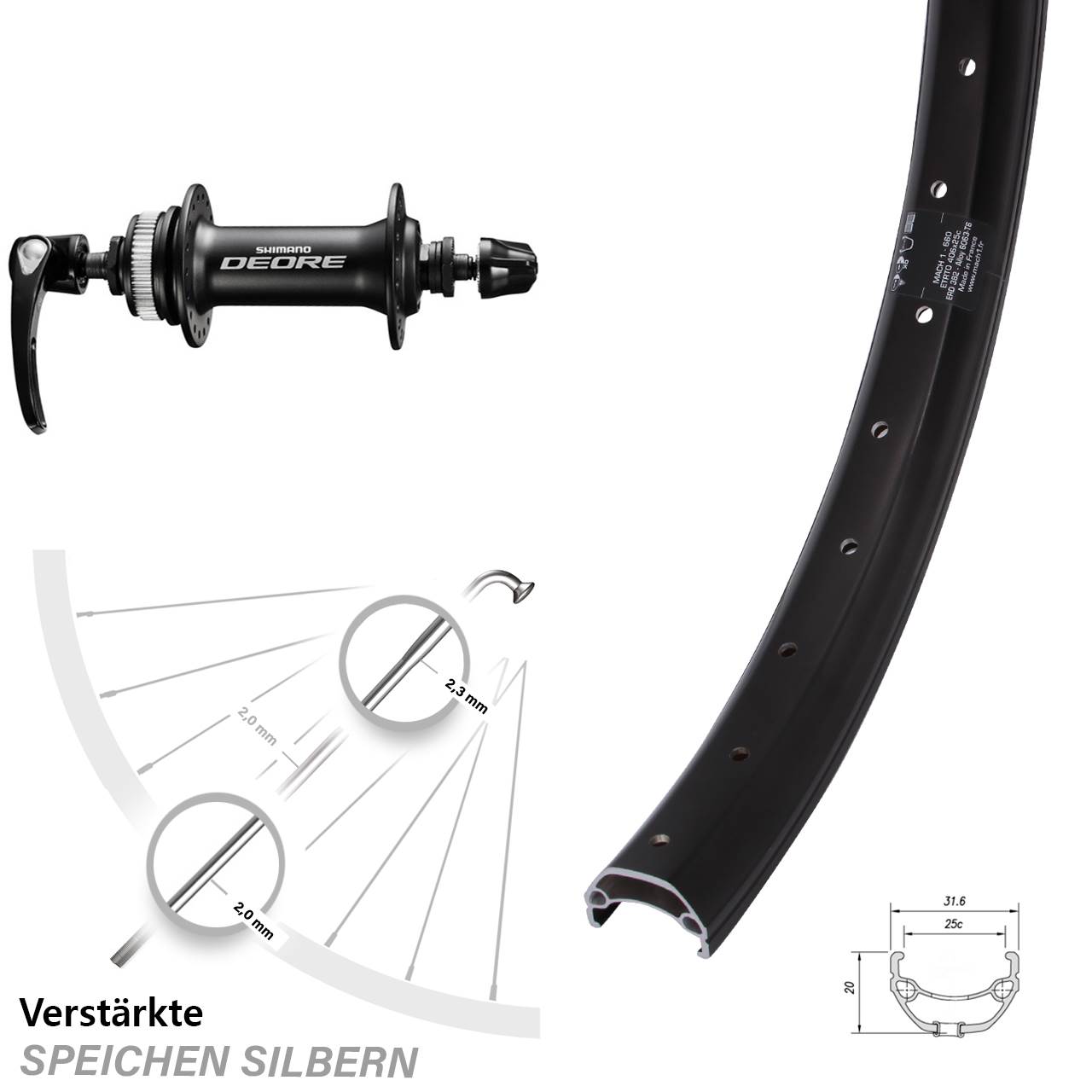 Mach1 Kargo Shimano HB-M6000 20 Zoll Disc Vorderrad QR