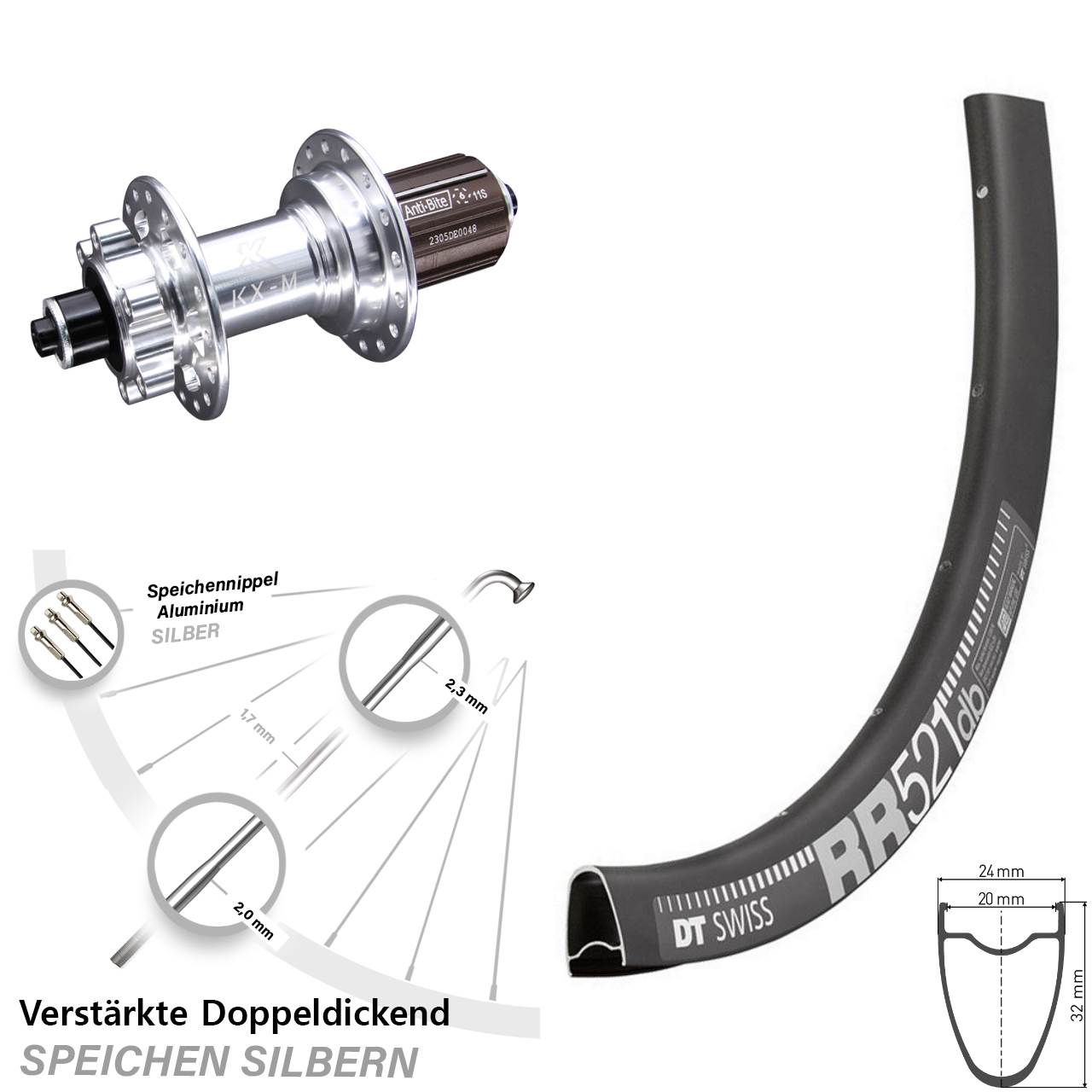DT Swiss RR521 KX-M 28 Zoll Disc Laufrad QR 8-12 fach HG
