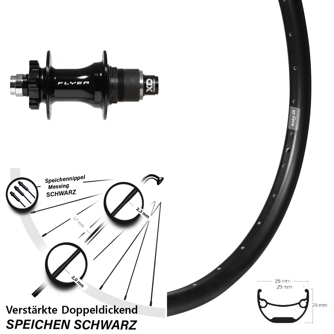 29 Zoll Ryde Andra Formula DHT142 6-Loch Hinterrad 12x142 XD