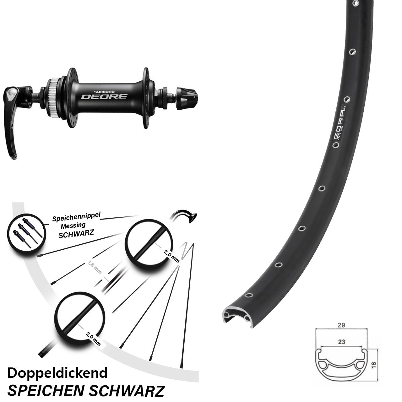 Centerlock Vorderrad für Schnellspanner 28-29 Zoll Gora 23 Shimano Deore