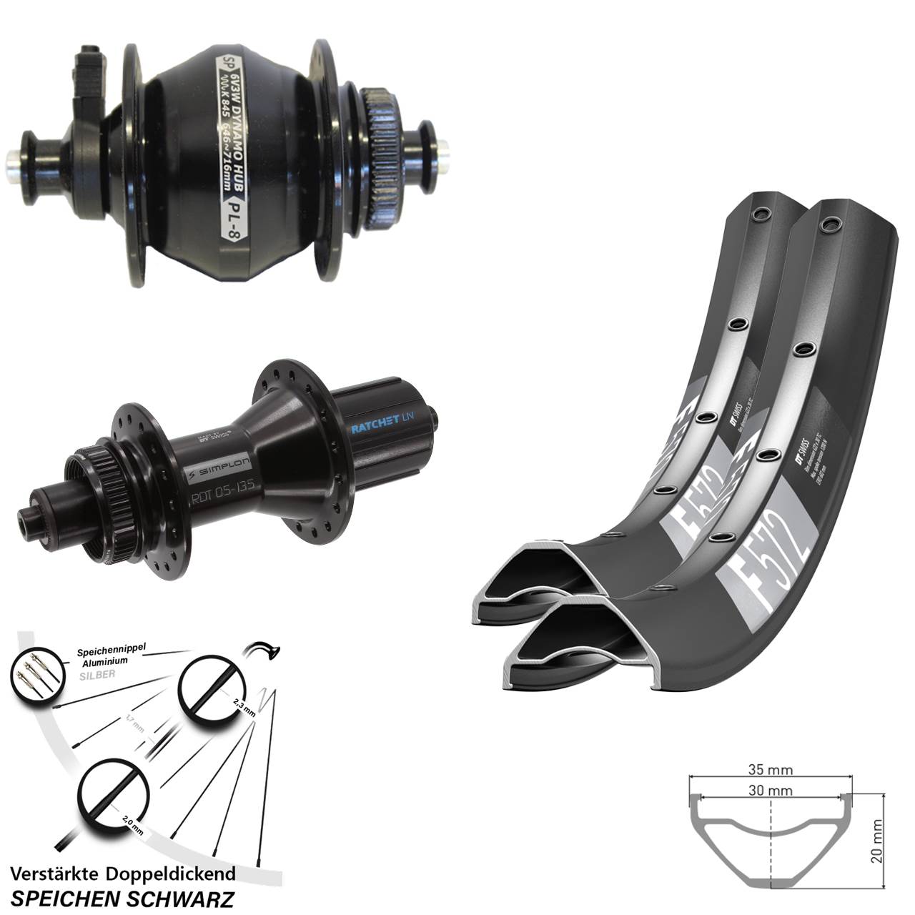 DT Swiss F572 370 Hybrid SP PL-8 27,5 Zoll Laufradsatz Disc QR 8-11 fach