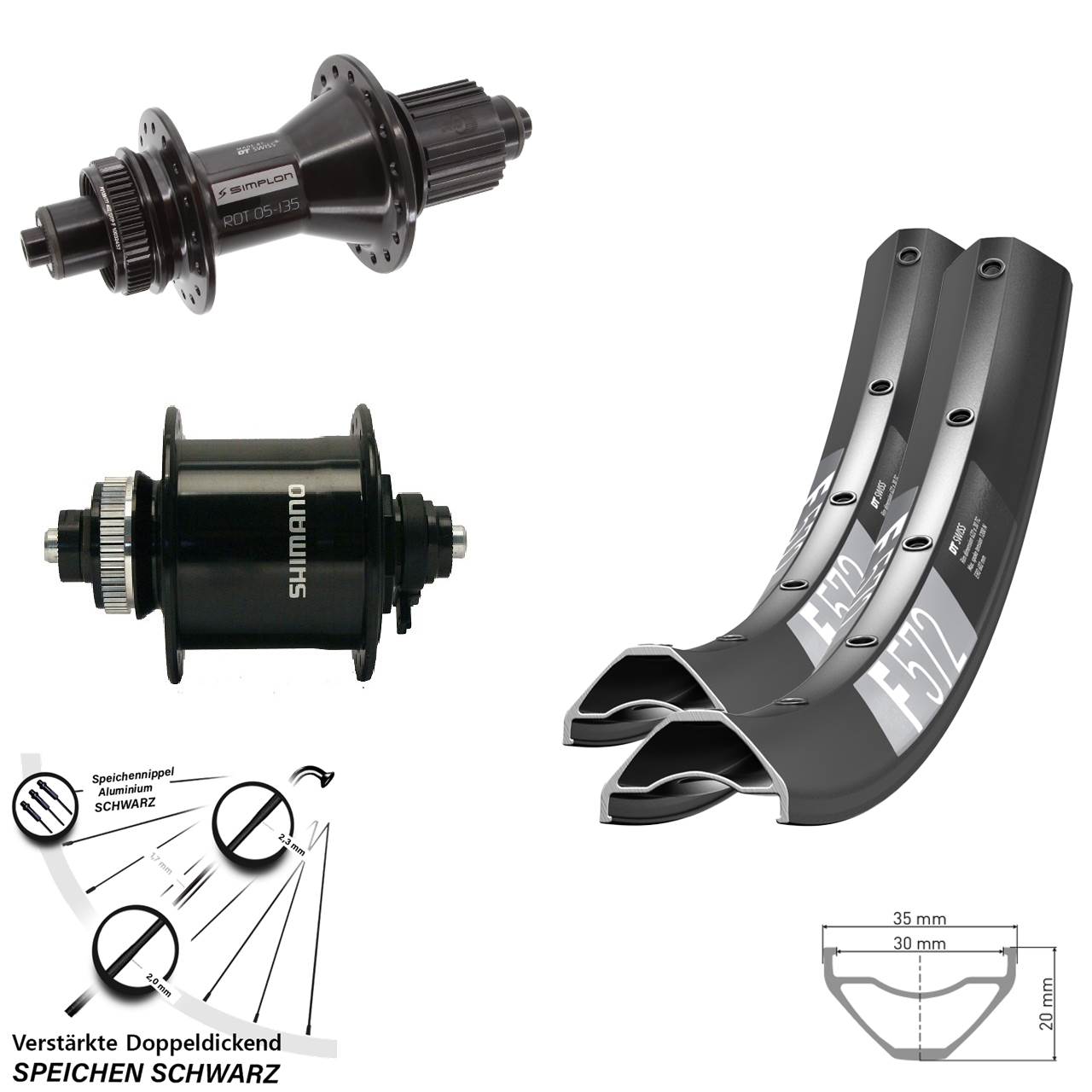 29 Zoll DT Swiss F572 370 Hybrid Shimano DH-UR700 Centerlock Laufradsatz QR Micro Spline
