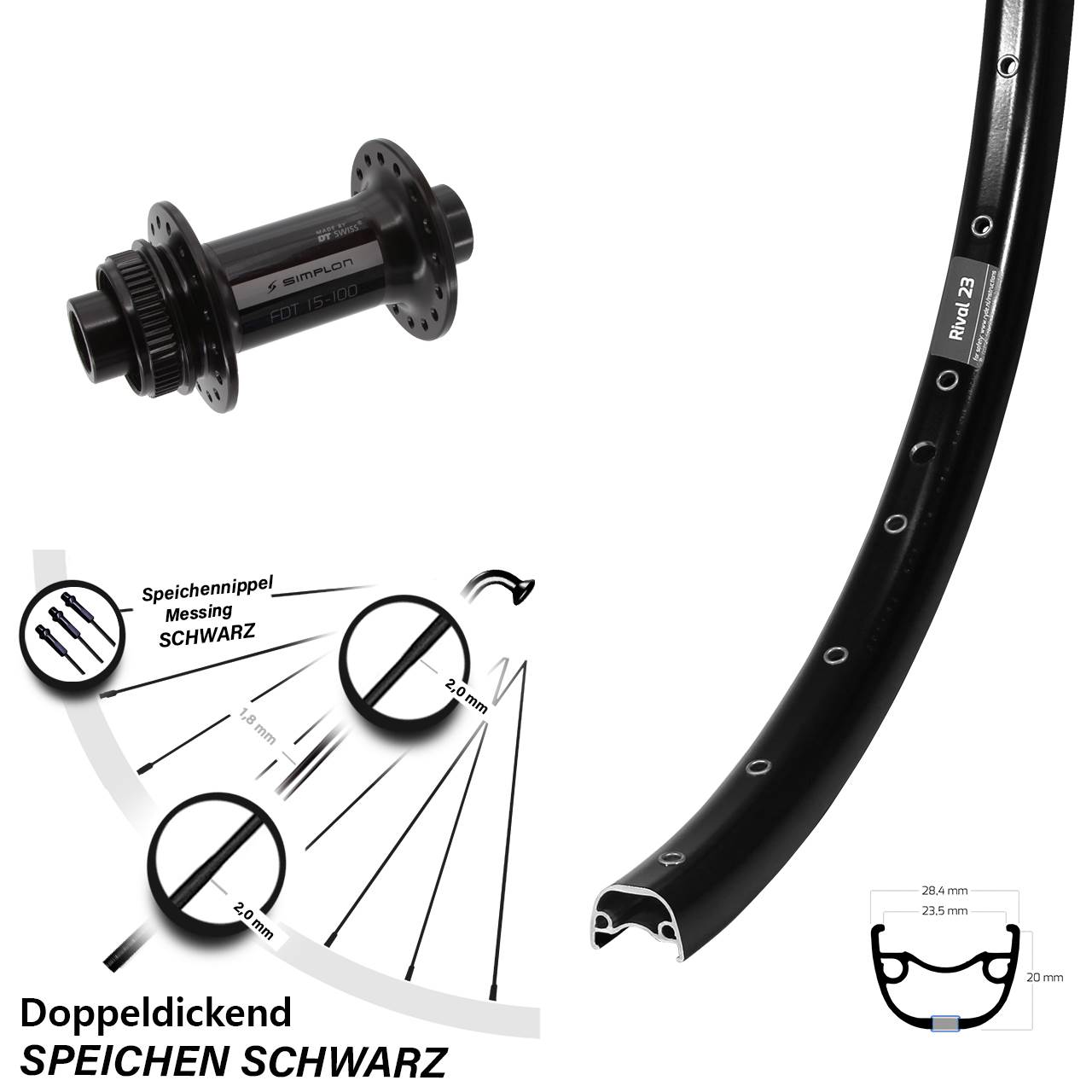 27,5 Zoll Ryde Rival 23 DT Swiss 370 Disc Laufrad 15x100