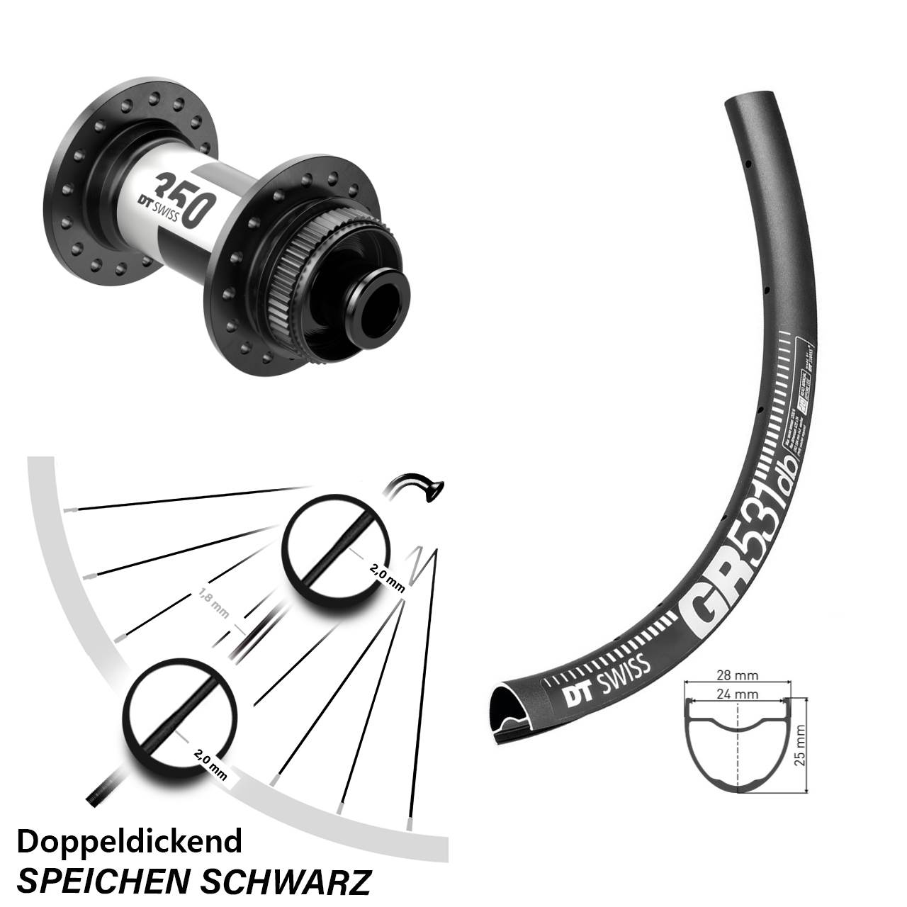 Vorderrad 28 Zoll DT Swiss GR 531 Disc 350 12x100 schwarz