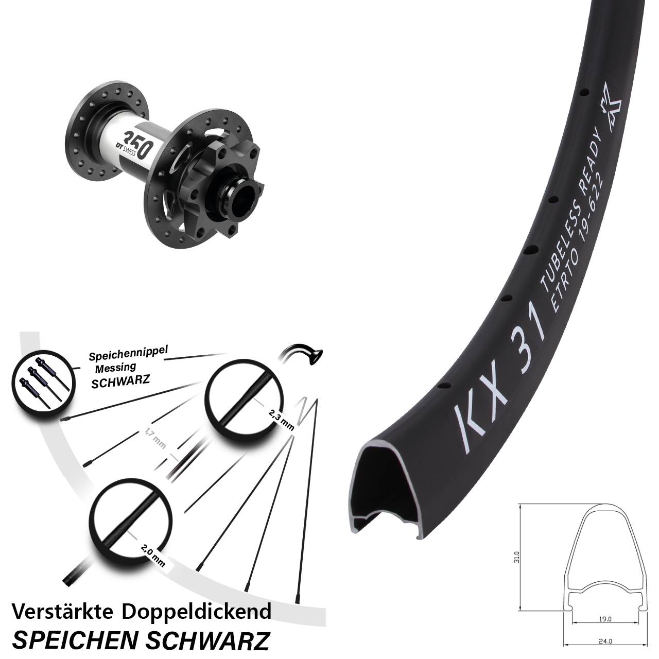 Disc Vorderrad 28 Zoll KX 31 DT Swiss 350 12x100