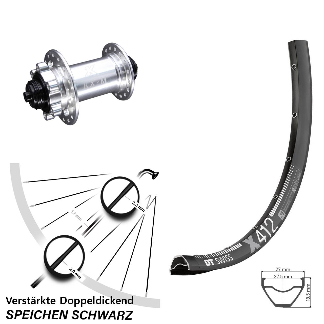 29 Zoll Vorderrad 6-Loch QR DT Swiss X 412 KX-M