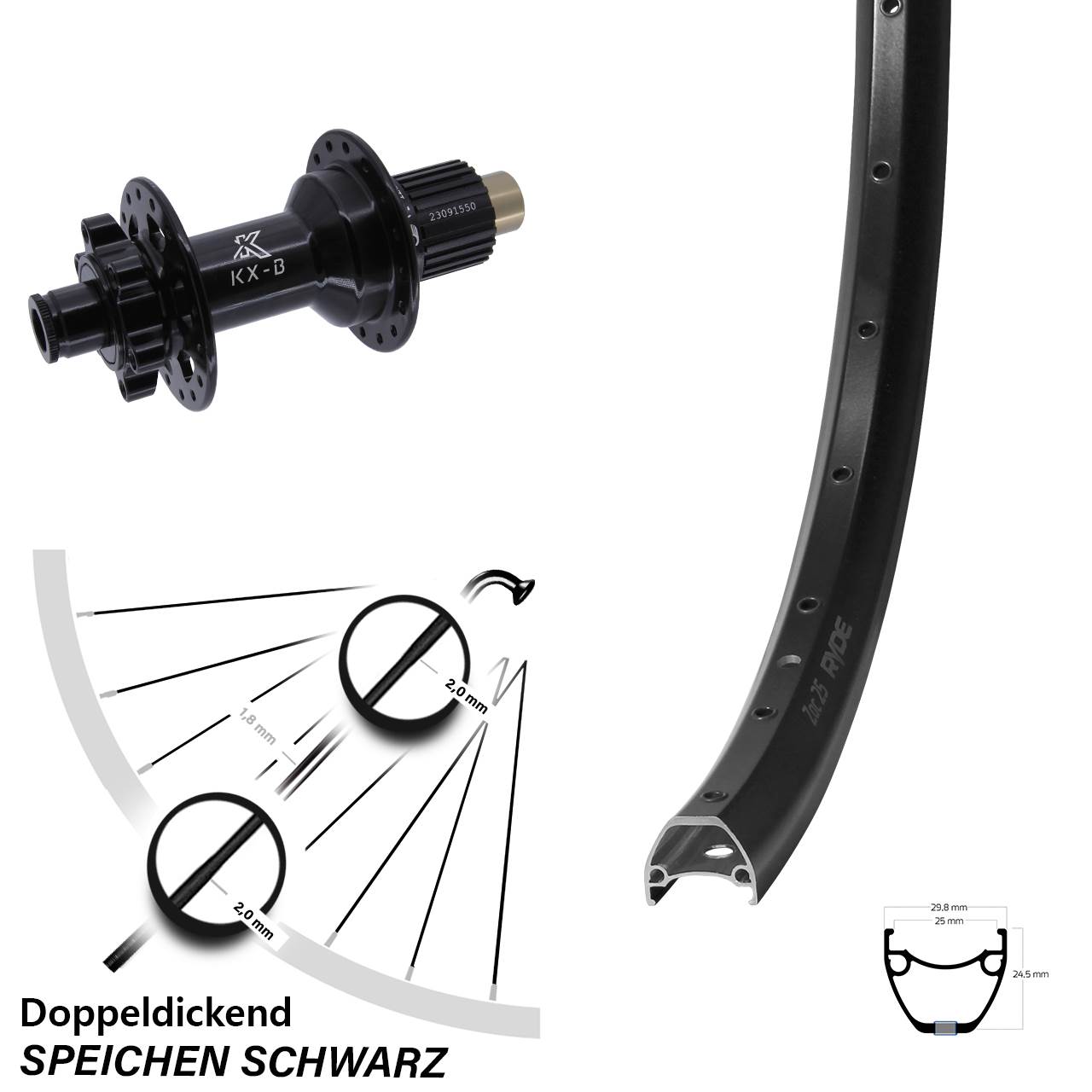 28-29 Zoll Ryde ZAC 25 KX-B Disc Laufrad 12x148 Micro Spline
