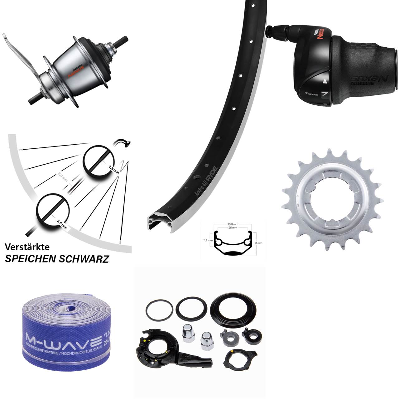 Hinterrad Ryde Andra 40 schwarz Shimano Nexus 7-Gang 26 Zoll