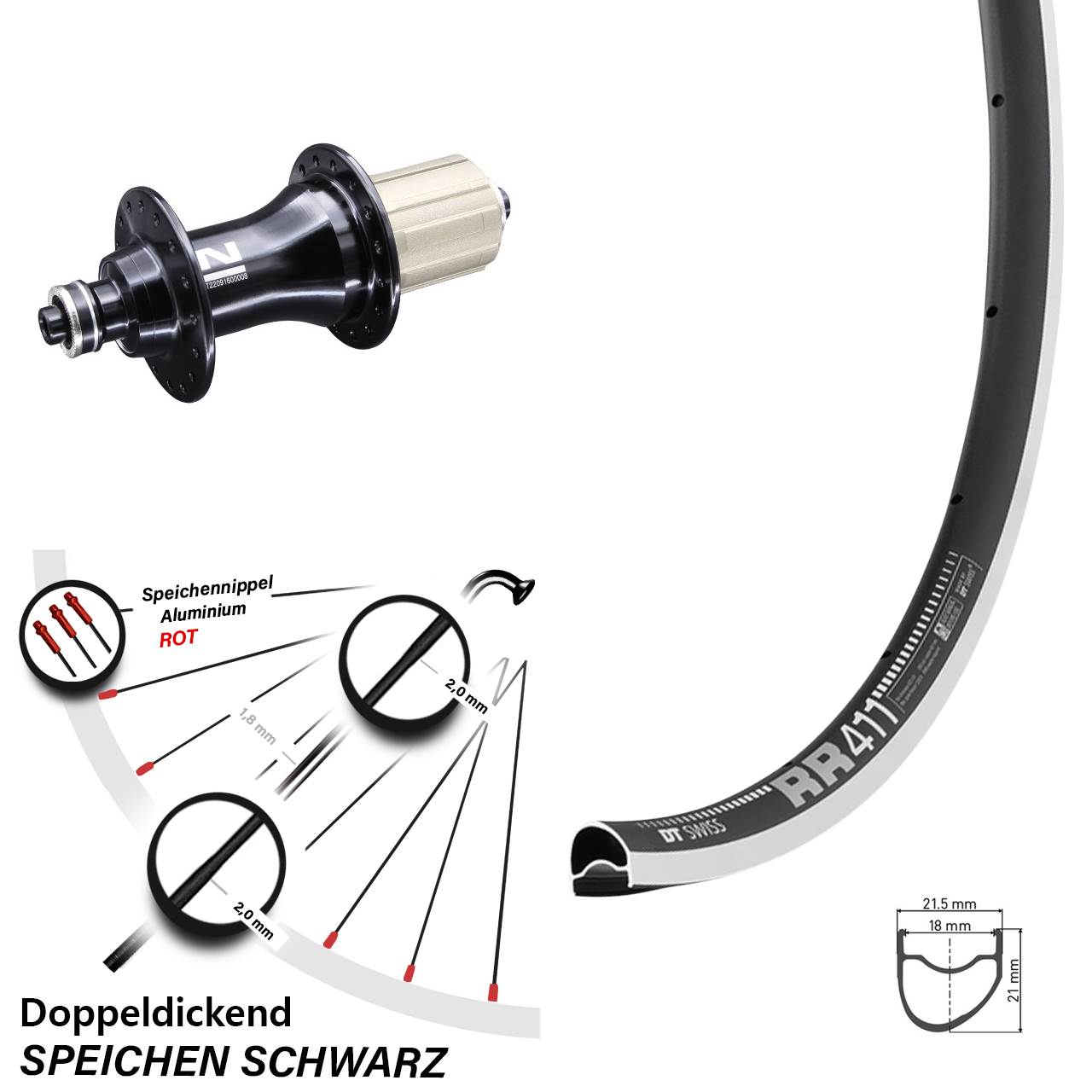 28 Zoll Hinterrad 11-fach Road Novatec F162 DT Swiss RR 411
