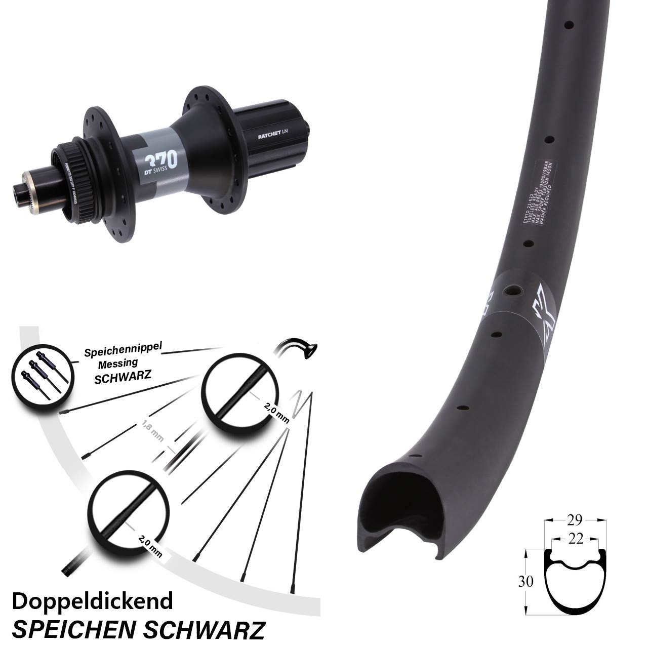 KX-RC Gravel Carbon DT Swiss 370 28-29 Zoll Hinterrad QR 8-12 fach HG