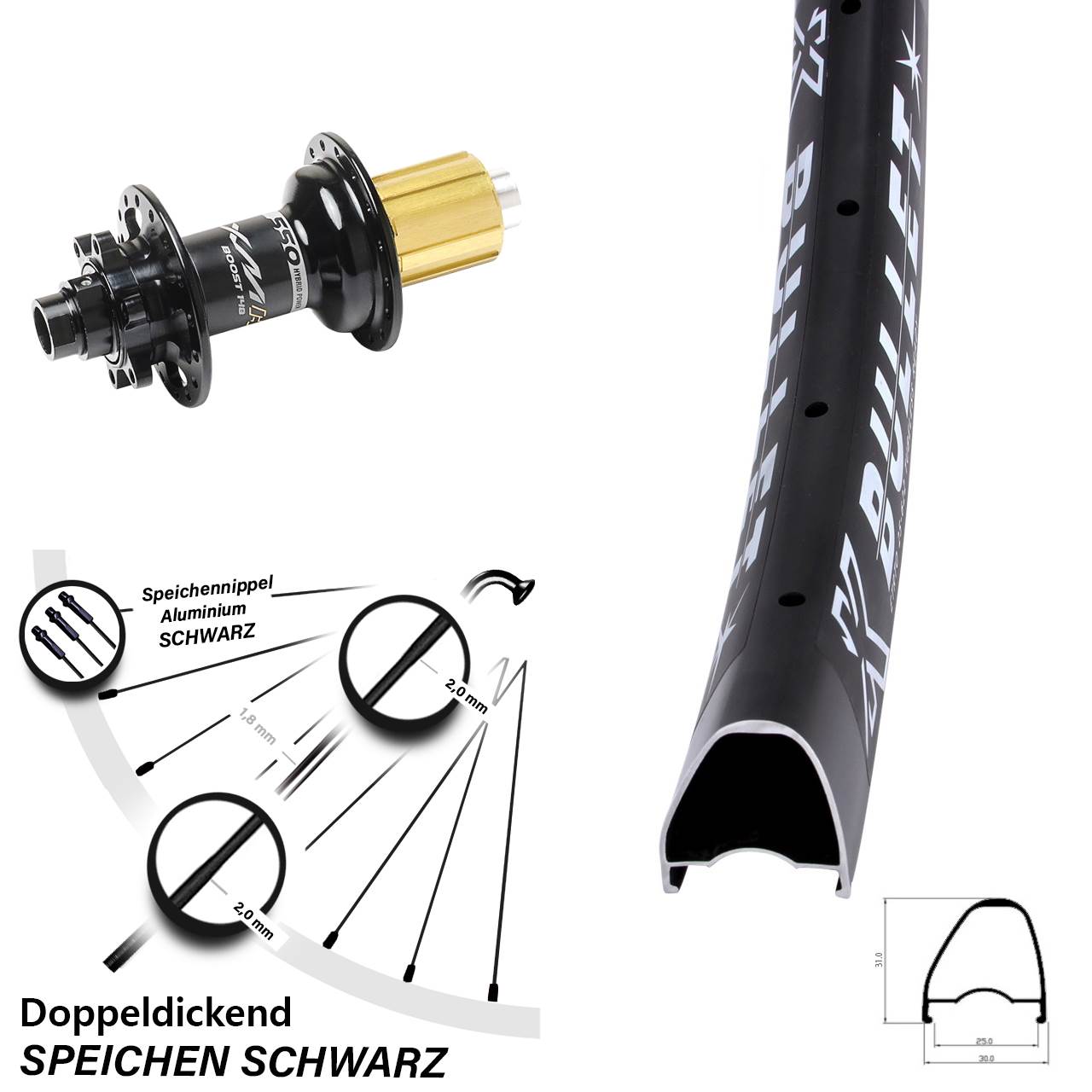 Hinterrad 6-Loch 29 Zoll KX Bullet OS Miche XMH 550 8-11 fach HG 12x148
