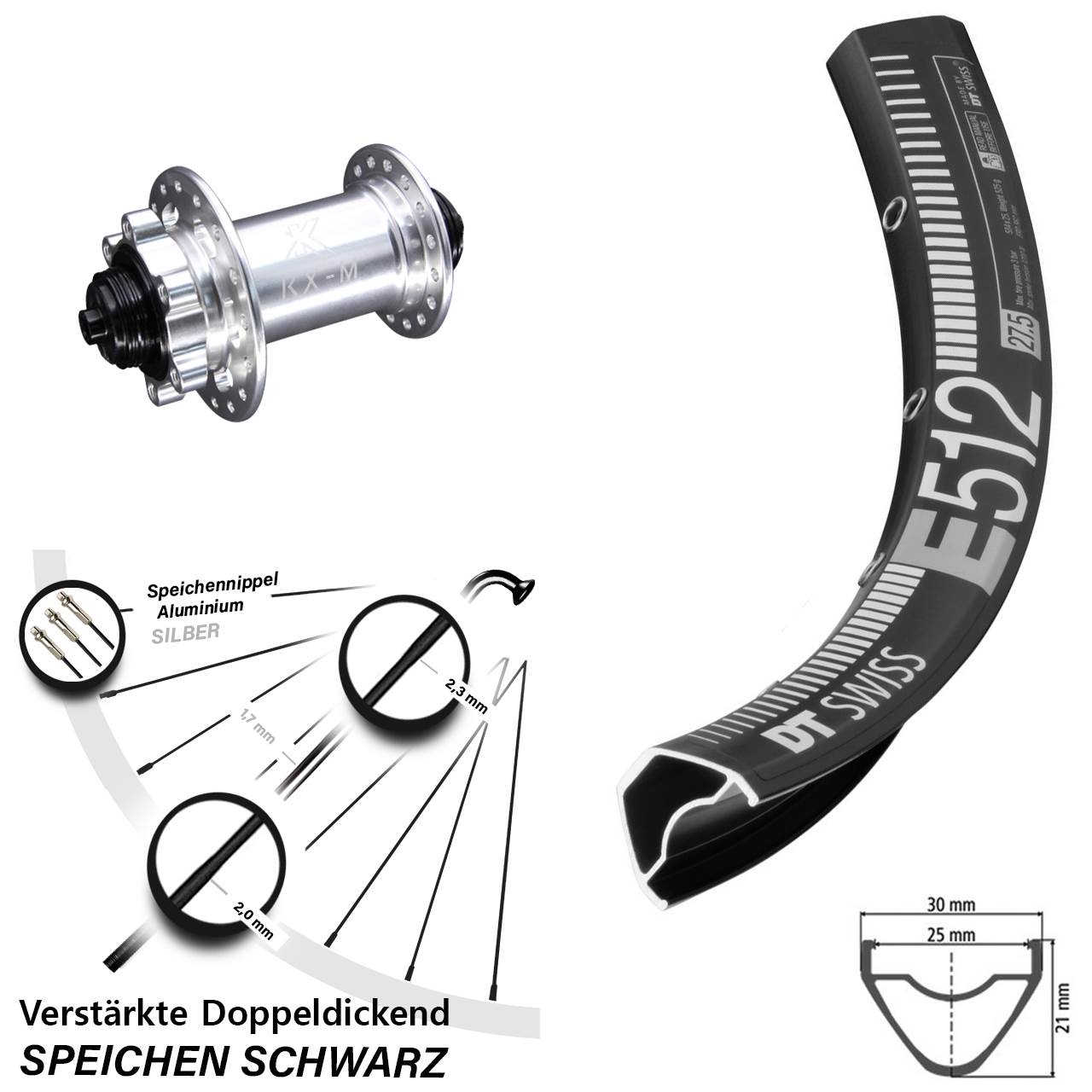 DT Swiss E 512 KX-M Disc 29 Zoll Laufrad für Schnellspanner