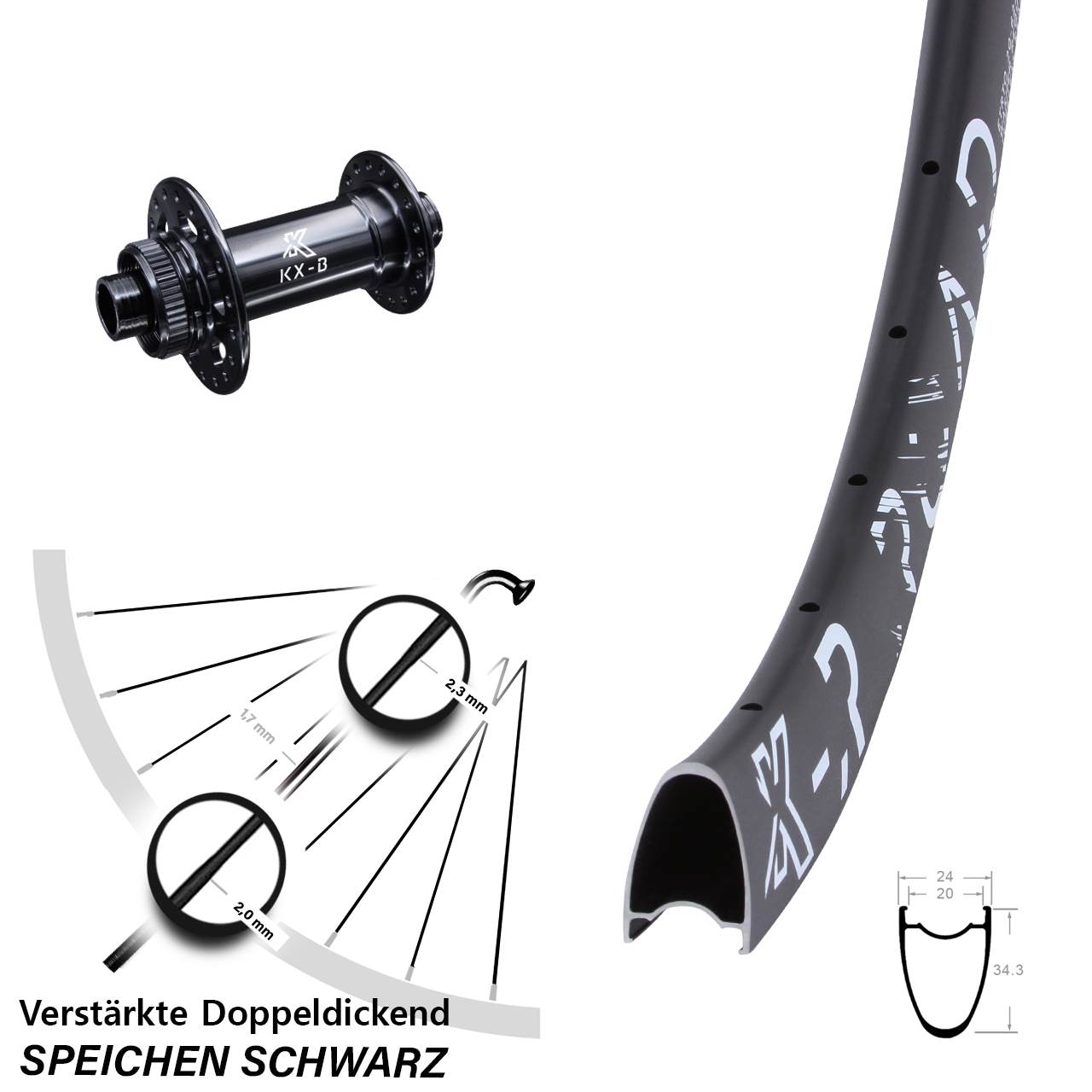 Vorderrad Boost 12x110 mm Centerlock KX-R Road Bikepacking 28 Zoll
