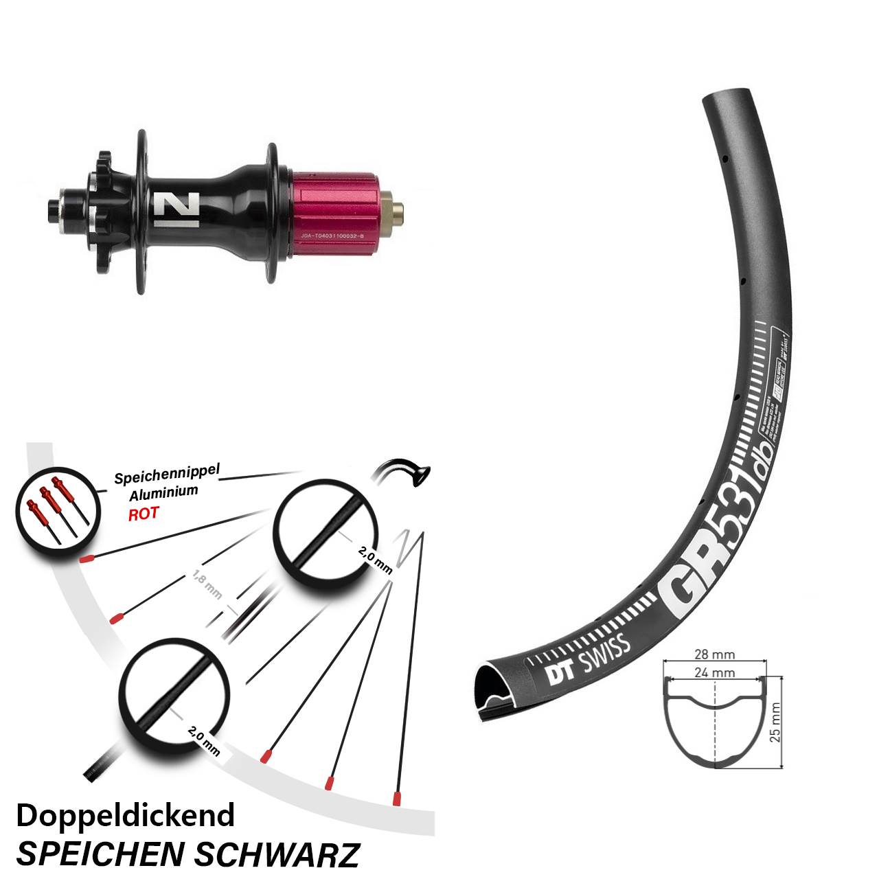 DT Swiss GR 531 Disc-Hinterrad 28 Zoll Novatec 6-Loch Nabe 8-12 fach