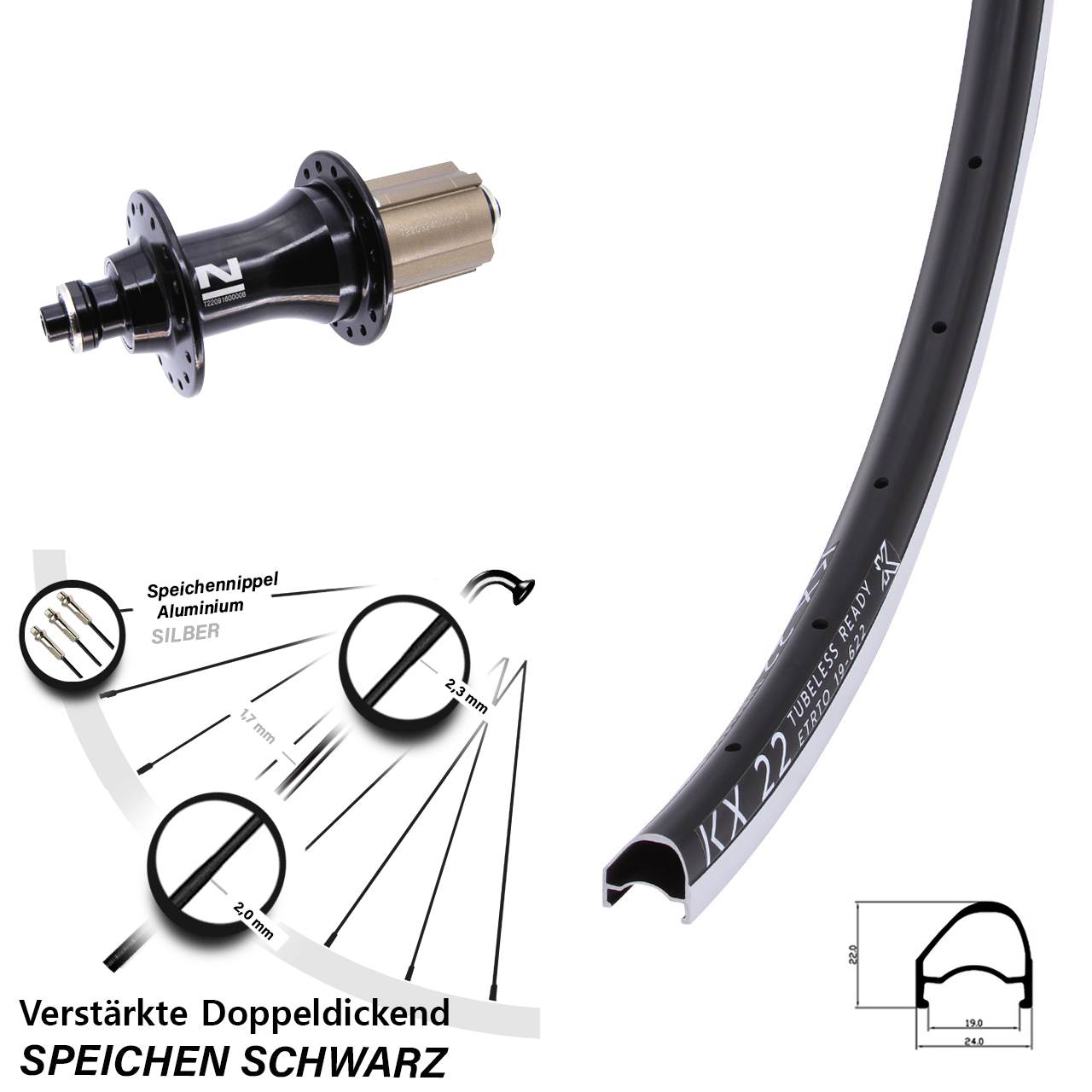 Hinterrad 28 Zoll KX 22 OS Novatec F162 8-12 fach Campa QR