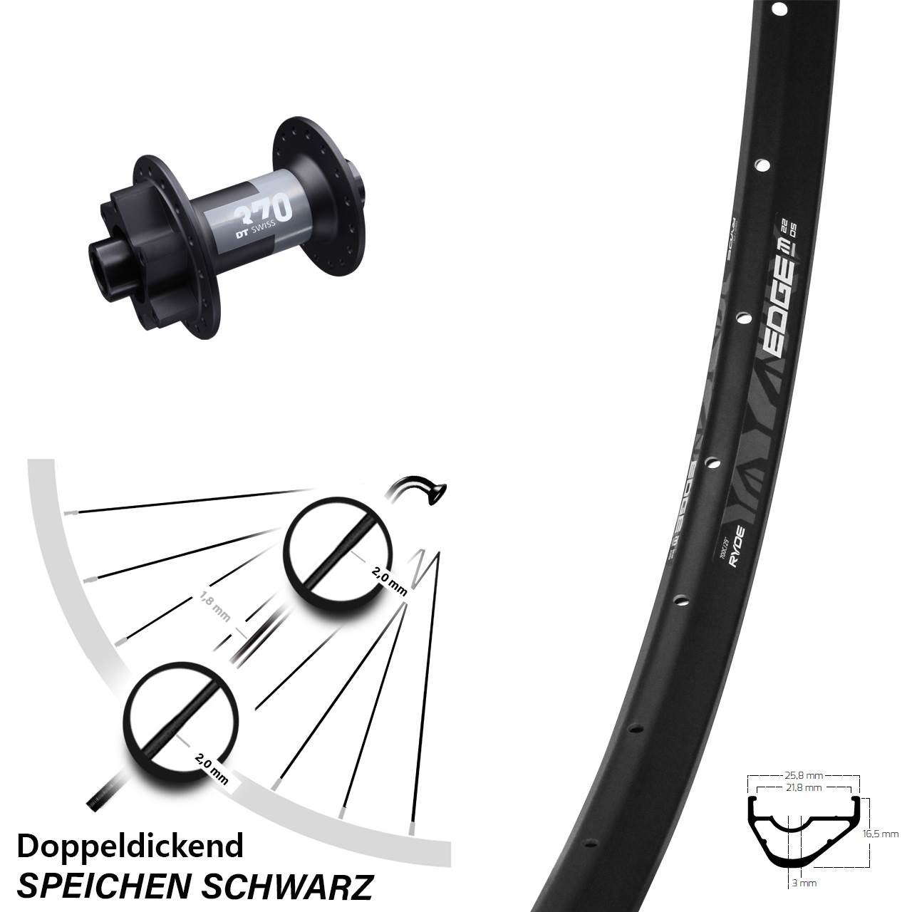28 Zoll Ryde Edge M22 DT Swiss 370 Disc Laufrad 12x100