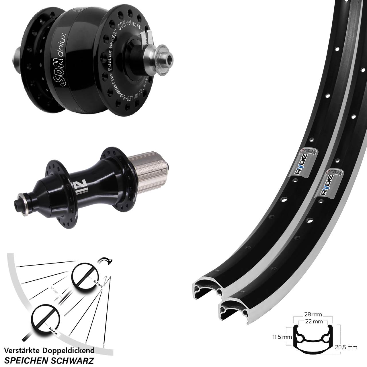 650B Ryde Andra 35 Novatec F162 Strong SON delux Laufradsatz Schnellspanner 8-12 fach HG