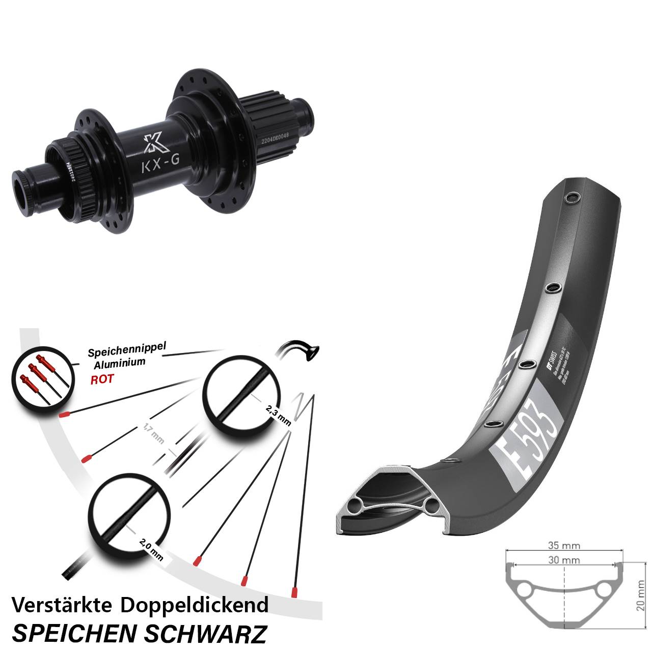 DT Swiss E593 KX-GS Heavy Duty 27,5 Zoll Hinterrad Centerlock 12x142 Shimano Micro Spline