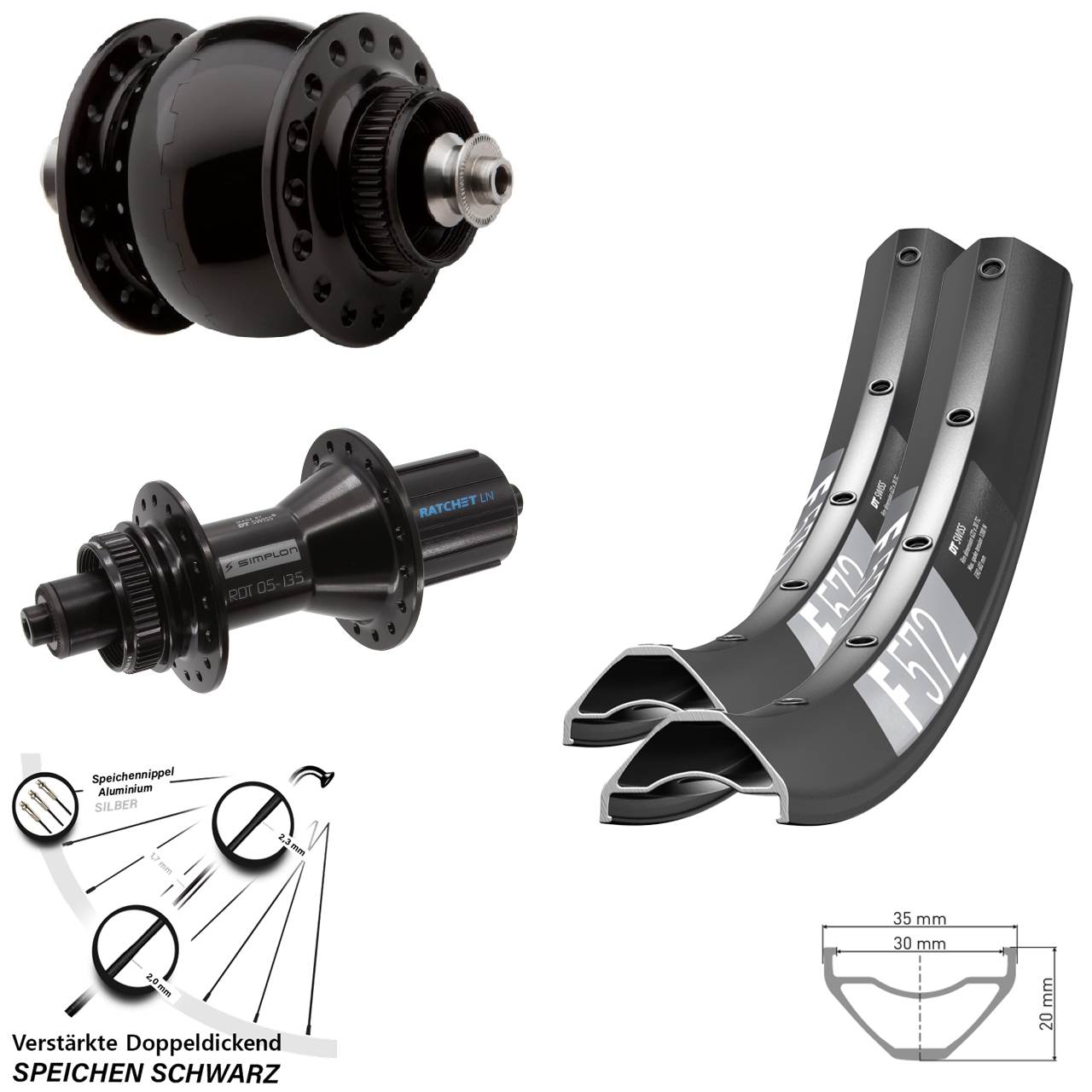 DT Swiss F572 370 Hybrid SONdelux 29 Zoll Laufradsatz Centerlock QR 8-11 fach HG