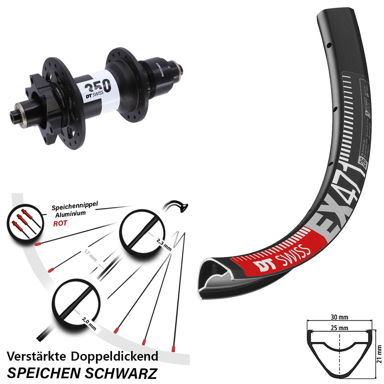 27,5 Zoll DT Swiss EX471-350 6-Loch Hinterrad QR XD