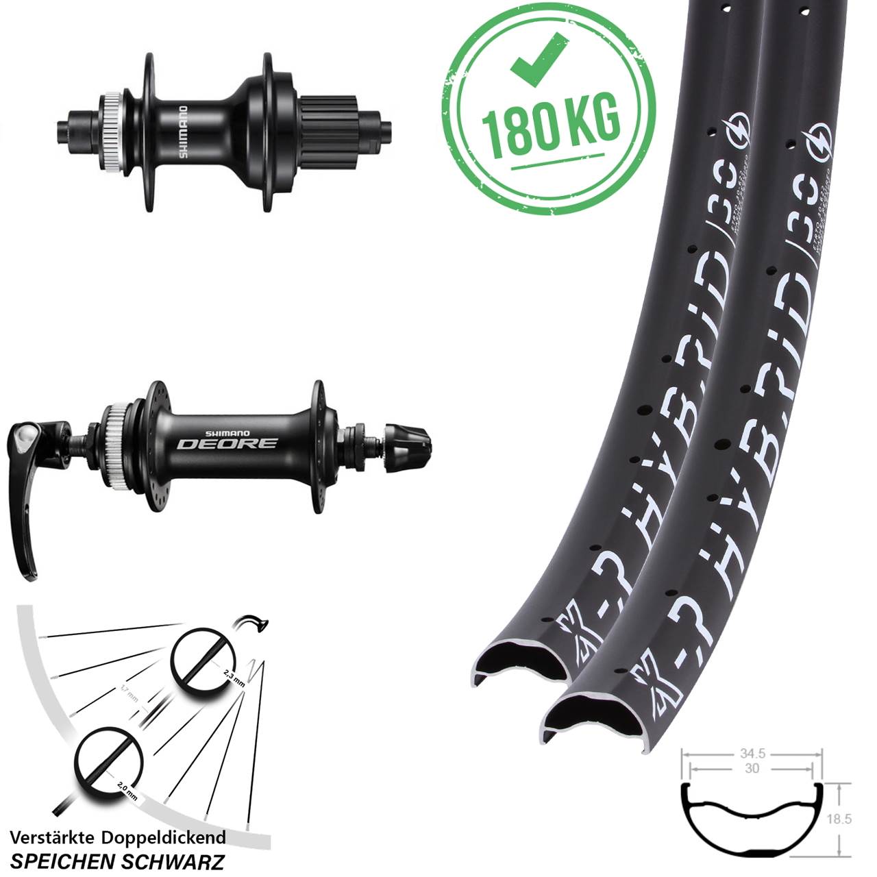 KX-R Hybrid 30 Shimano Deore MT500 29 Zoll Laufradsatz Centerlock QR Micro Spline