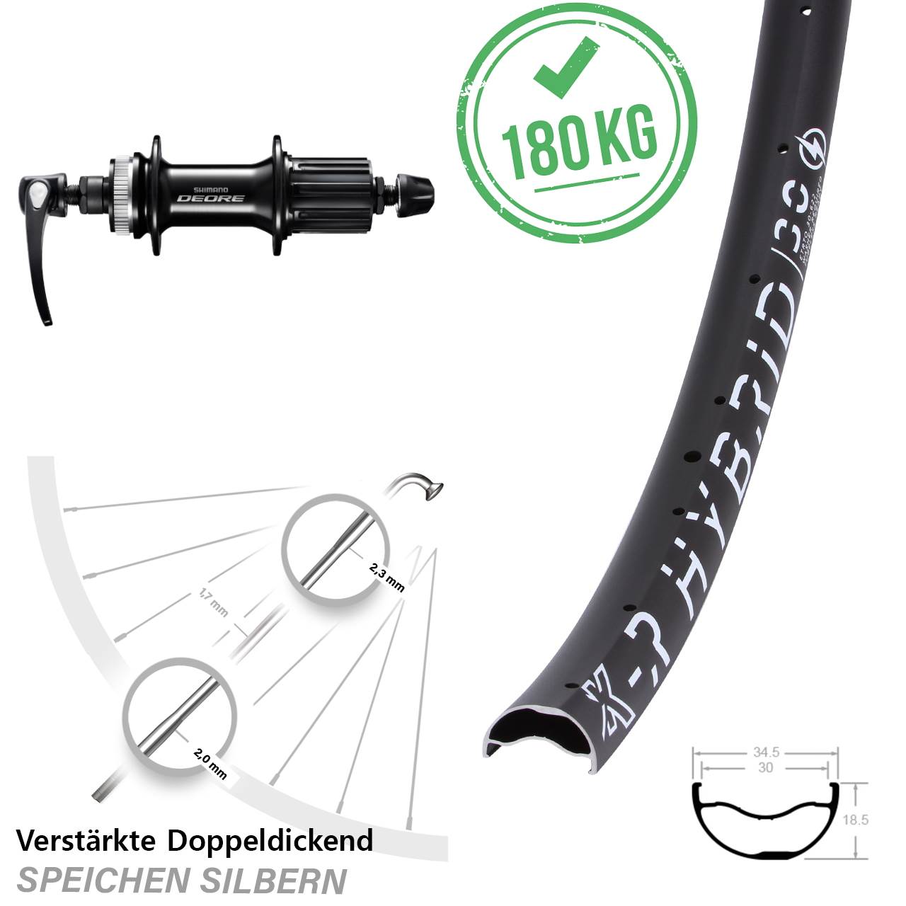 KX-R Hybrid 30 Shimano Deore FH-M6000 29 Zoll Hinterrad Centerlock QR 8-11 fach