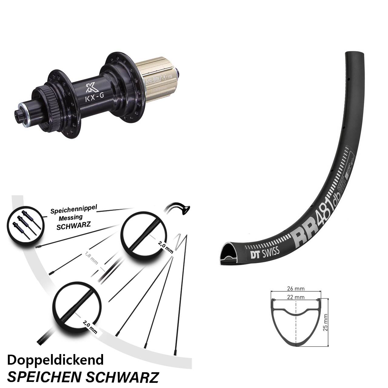28 Zoll DT Swiss RR481 KX-G Hinterrad Centerlock 8-12 fach QR
