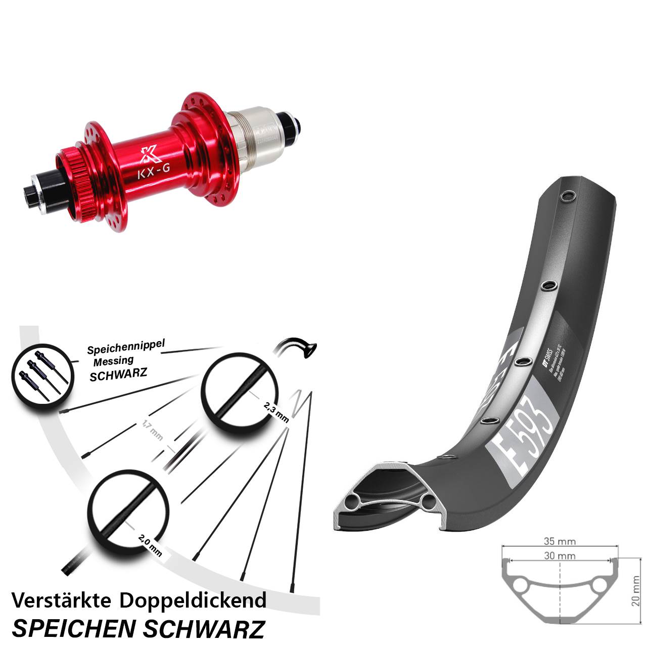 Hinterrad Centerlock 29 Zoll DT Swiss E 593 KX-G rot XDR QR
