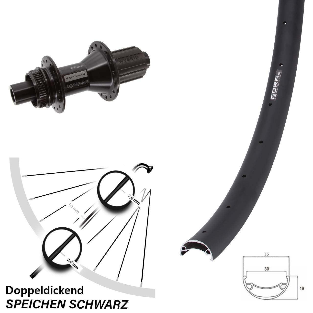 29 Zoll Gora 30 DT Swiss 370 Hybrid Hinterrad Centerlock 12x142 8-11 fach