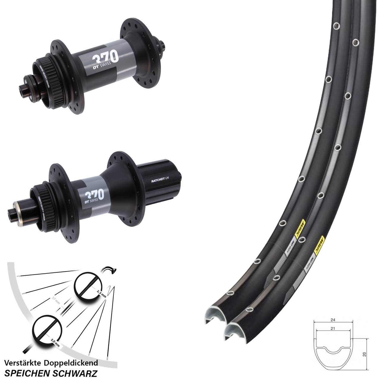 29 Zoll Mavic XC621 DT Swiss 370 QR Laufradsatz Centerlock für Schnellspanner 8-12 fach