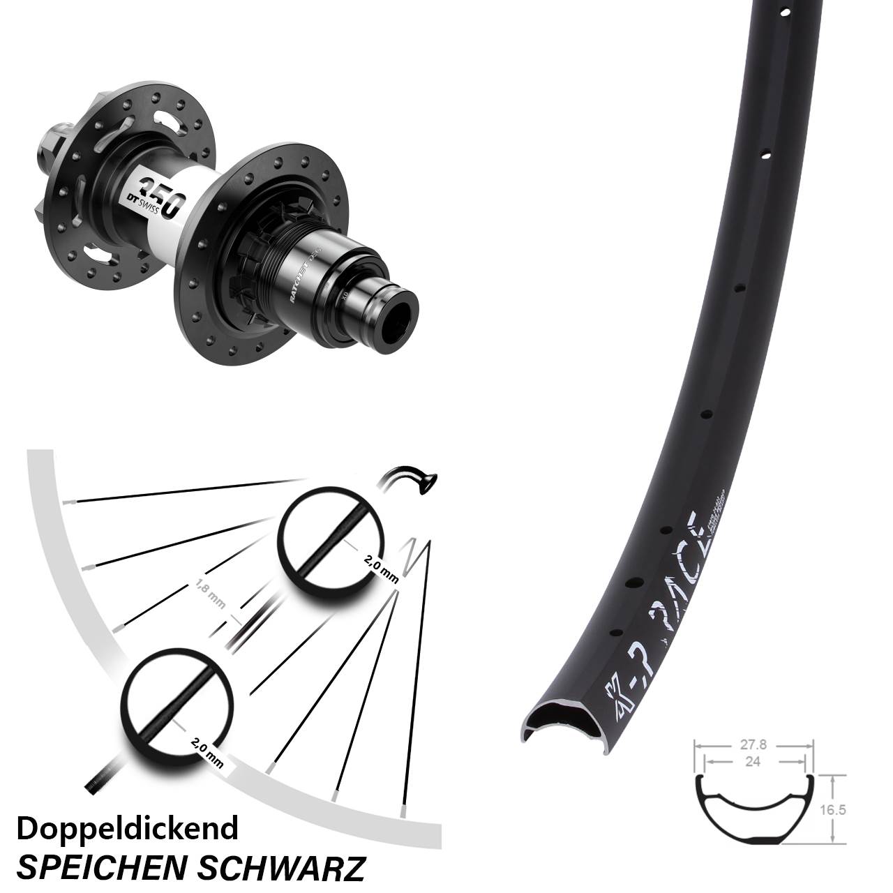 KX-R Race DT Swiss 350 DEG72 28-29 Zoll 6-Loch Hinterrad 12x148 XD 11-12 fach