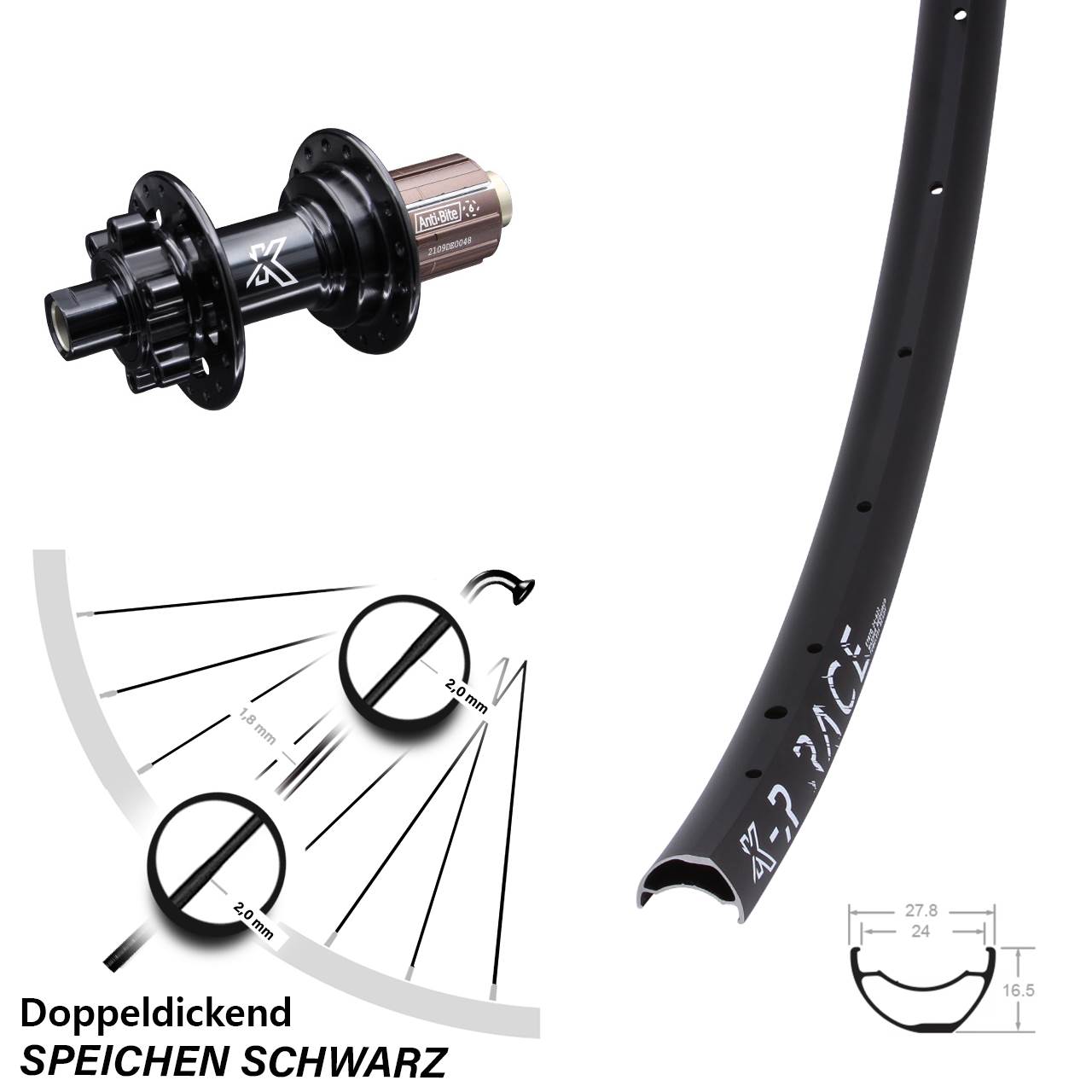 29 Zoll Hinterrad KX-MR Race MTB Cross Country 12x142 mm 6-loch Shimano 11-fach