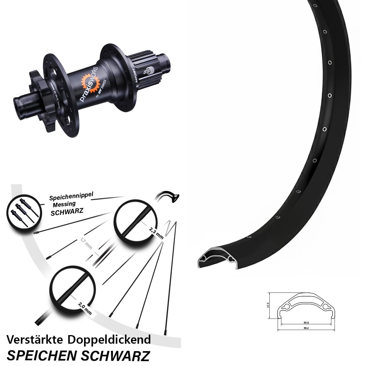 6-Loch Hinterrad 29 Zoll Ryde Disc 35 DT Swiss 350 Micro Spline 12x142