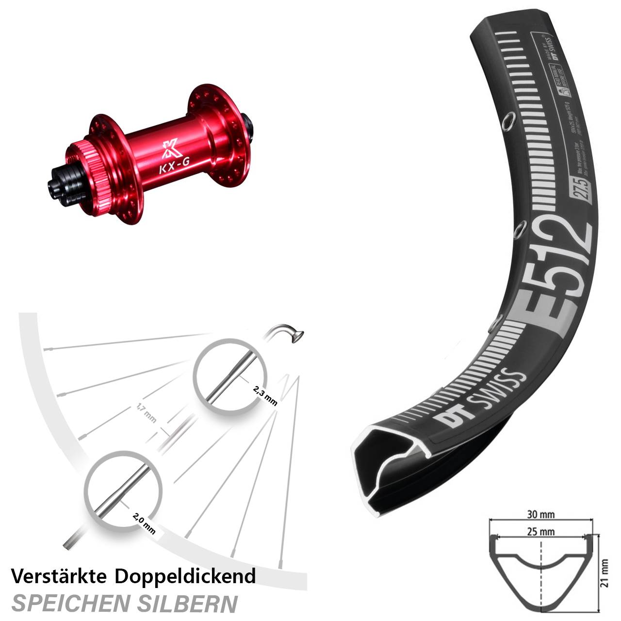 Disc Vorderrad für Schnellspanner 29 Zoll DT Swiss E 512 KX-G rot