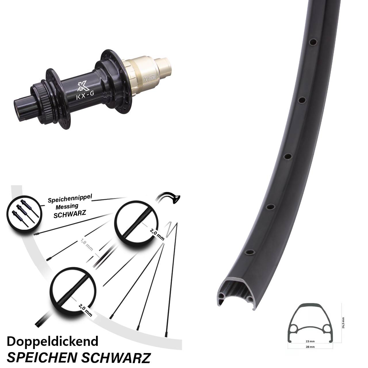 Centerlock Hinterrad 28-29 Zoll Ambrosio Sport KX-G 12x142