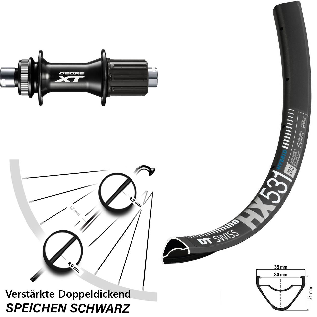 Disc Laufrad 12x148 27,5 Zoll DT Swiss HX531 Shimano XT 8-11 fach HG