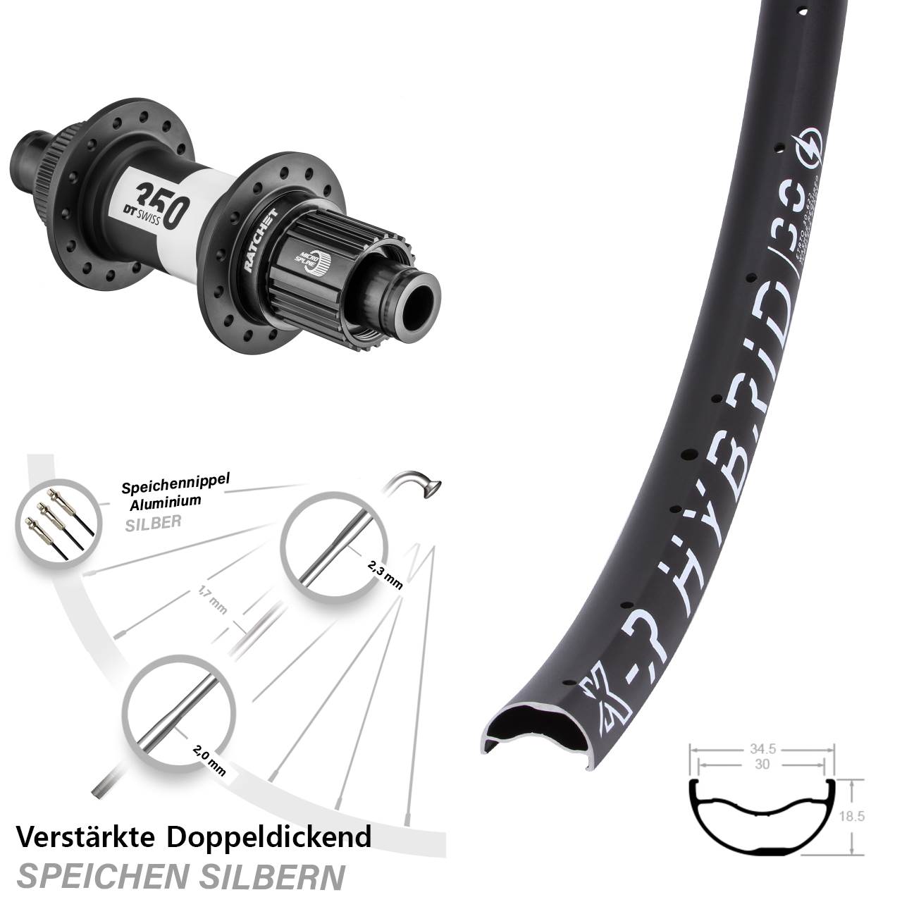 KX-R Hybrid 30 DT Swiss 350 29 Zoll Hinterrad 12x142 Micro Spline