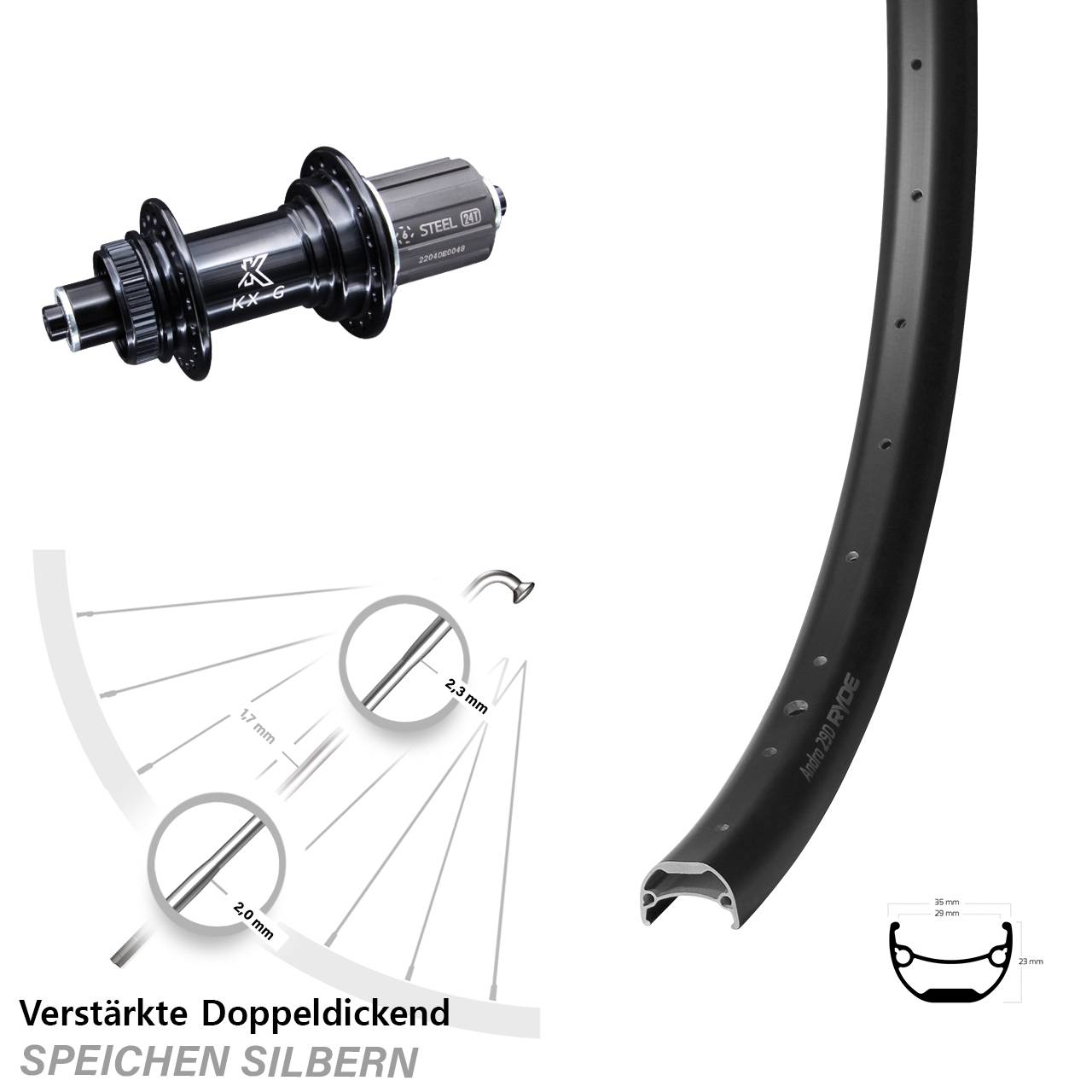 Breites Hinterrad KX-GS 5x135 Centerlock Ryde Andra 29 Zoll 8-12 fach für Schnellspanner