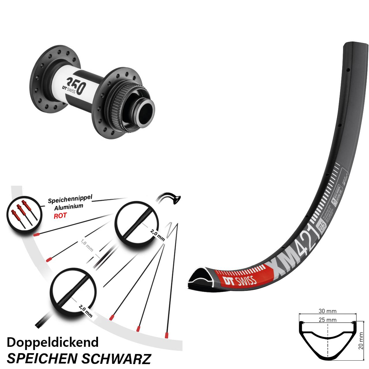 29 Zoll DT Swiss XM421-350 Centerlock Vorderrad 15x100