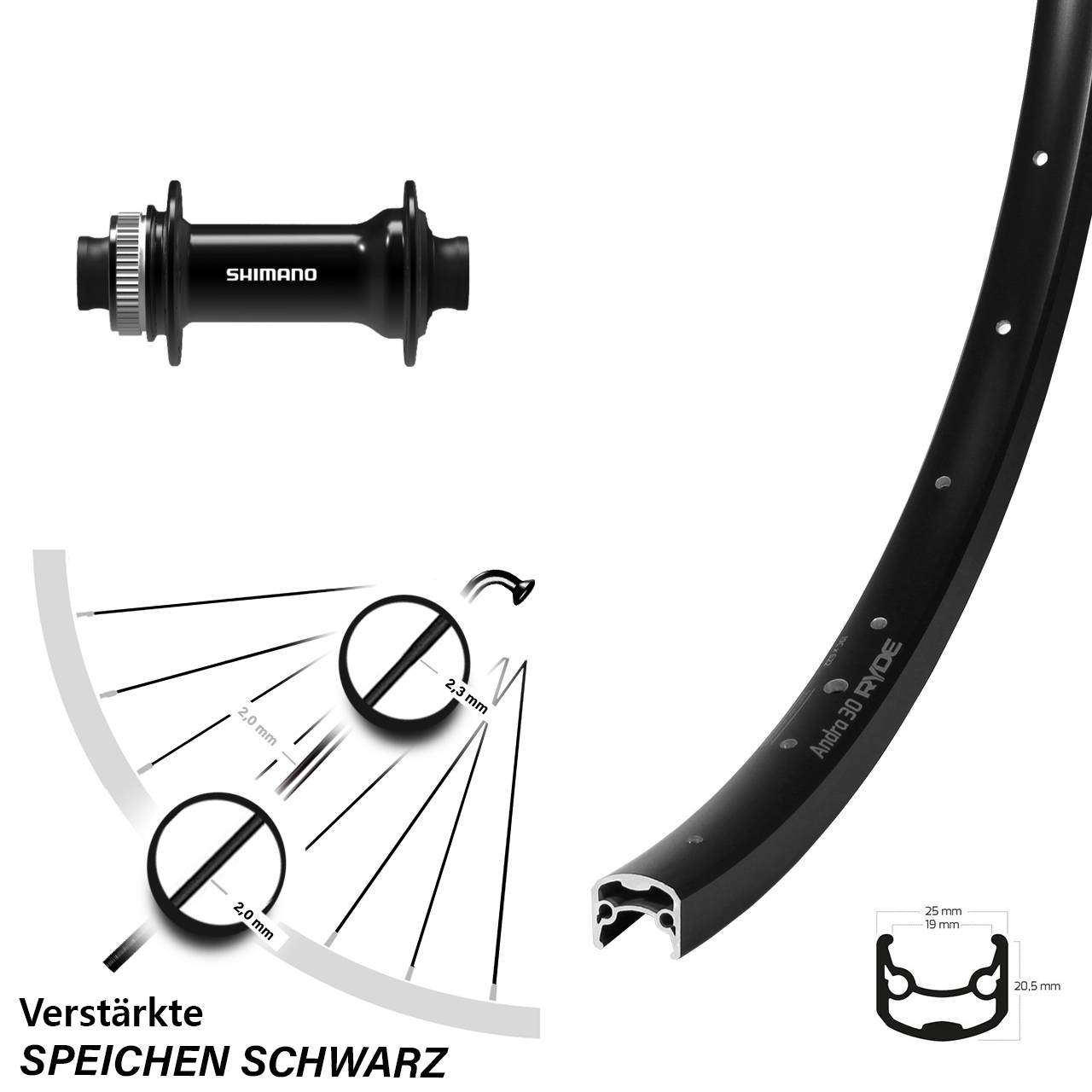 Ryde Andra 30 28 Zoll Vorderrad Shimano TC500 15x100