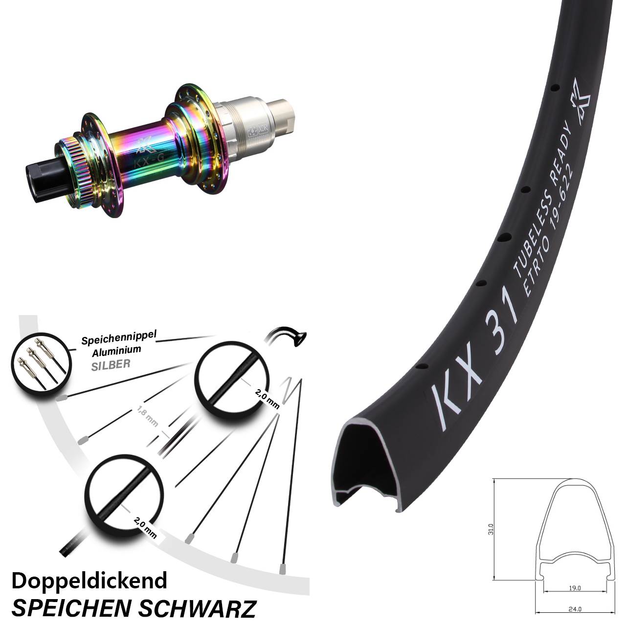 KX31 KX-G Oilslick 28 Zoll Disc Hinterrad 12x142 XD-R