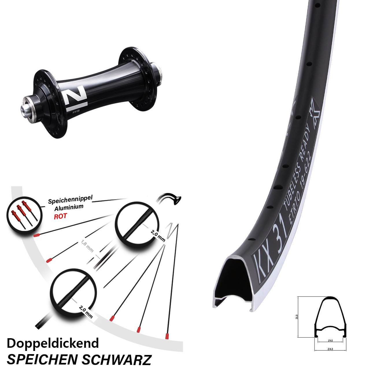 Laufrad 28 Zoll KX 31 Novatec A141SB schwarz