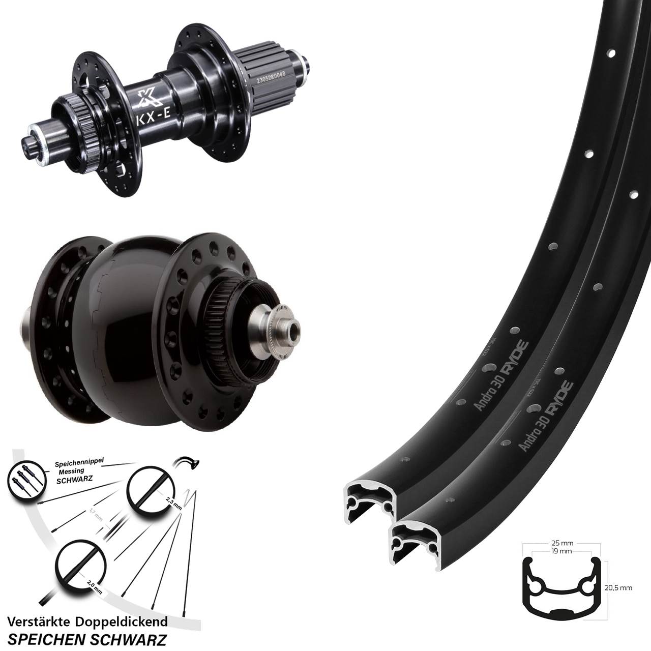 Laufradsatz Centerlock QR 29 Zoll Ryde Andra 30 KX-E SON 28 Shimano Micro Spline