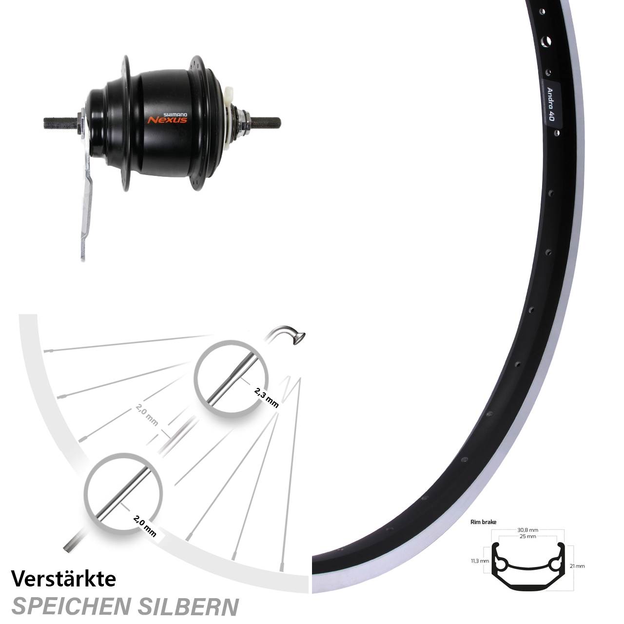 20 Zoll Ryde Andra 40 Shimano Nexus 8 Gang Hinterrad mit Rücktritt