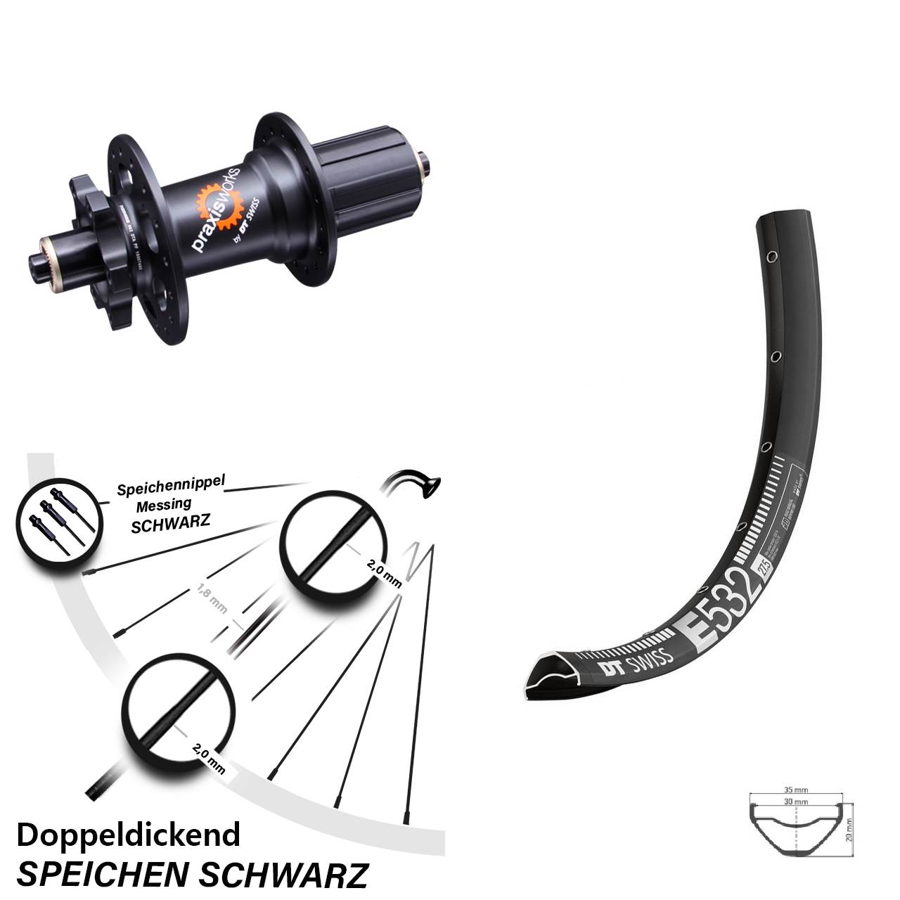 Hinterrad 29 Zoll DT Swiss E 532-350 6-Loch 8-11 fach QR